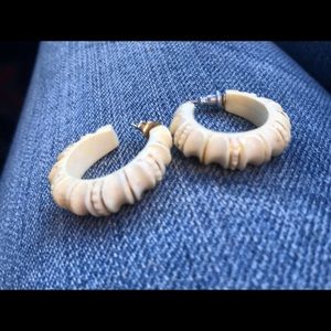14k carved bone ivory hooped earrings vintage